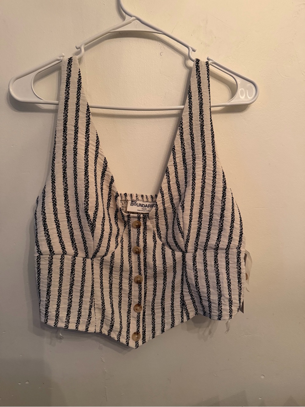 No Boundaries Black & White Striped Button-Front Crop Top
